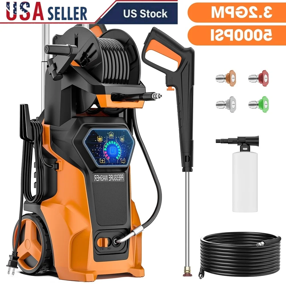 

Electric Pressure Washer 5000 PSI 1800W 3.2 GPM with Adjustable Spray Nozzles Detergent Tank Hose Hook Mobility Wheels TSS GFCI