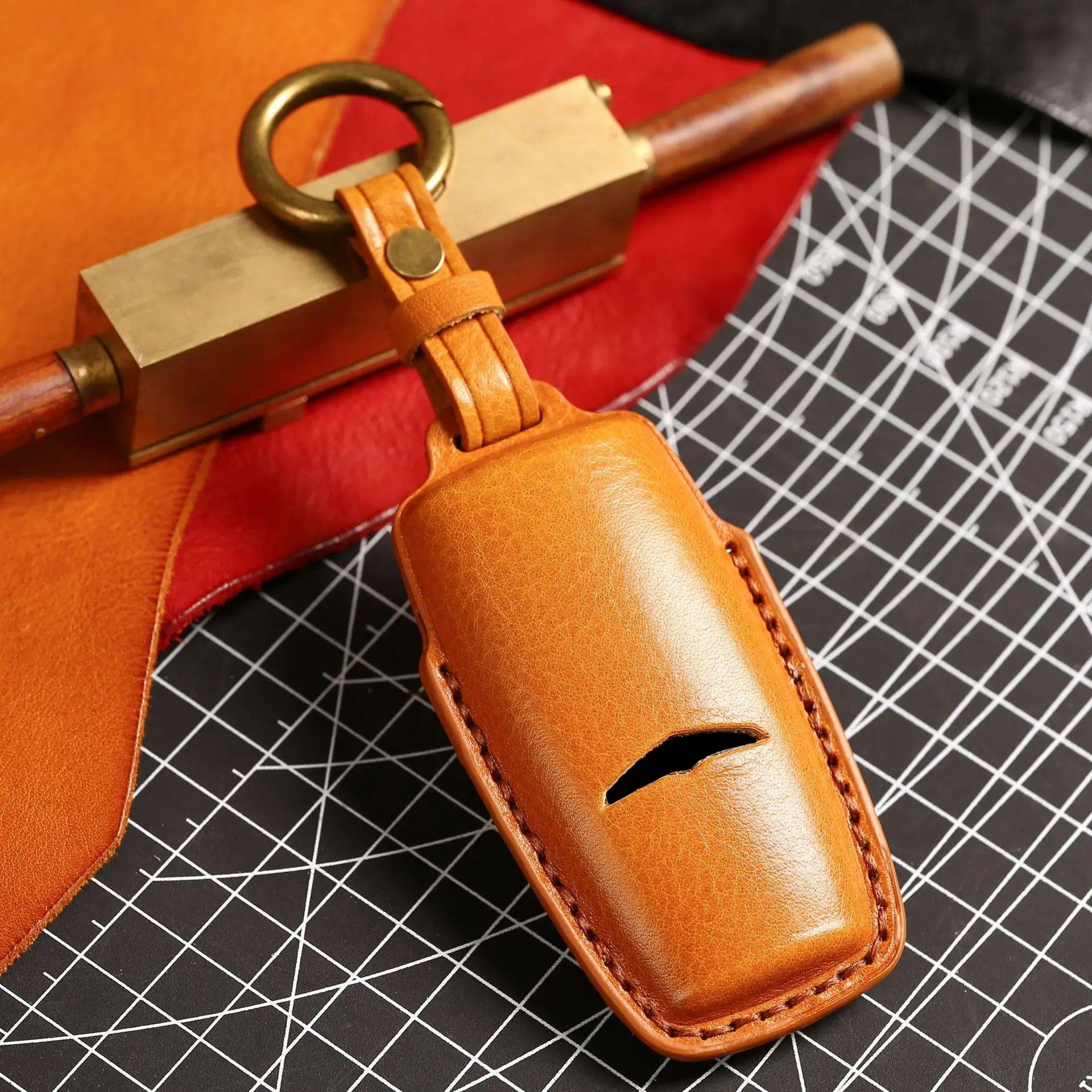 Luxury Car Key Case Cover Fob Protector Leather Keychain Holder Accessories for Hyundai Genesis 8 Button G80 Gv70 Gv80 Gv90 Bag