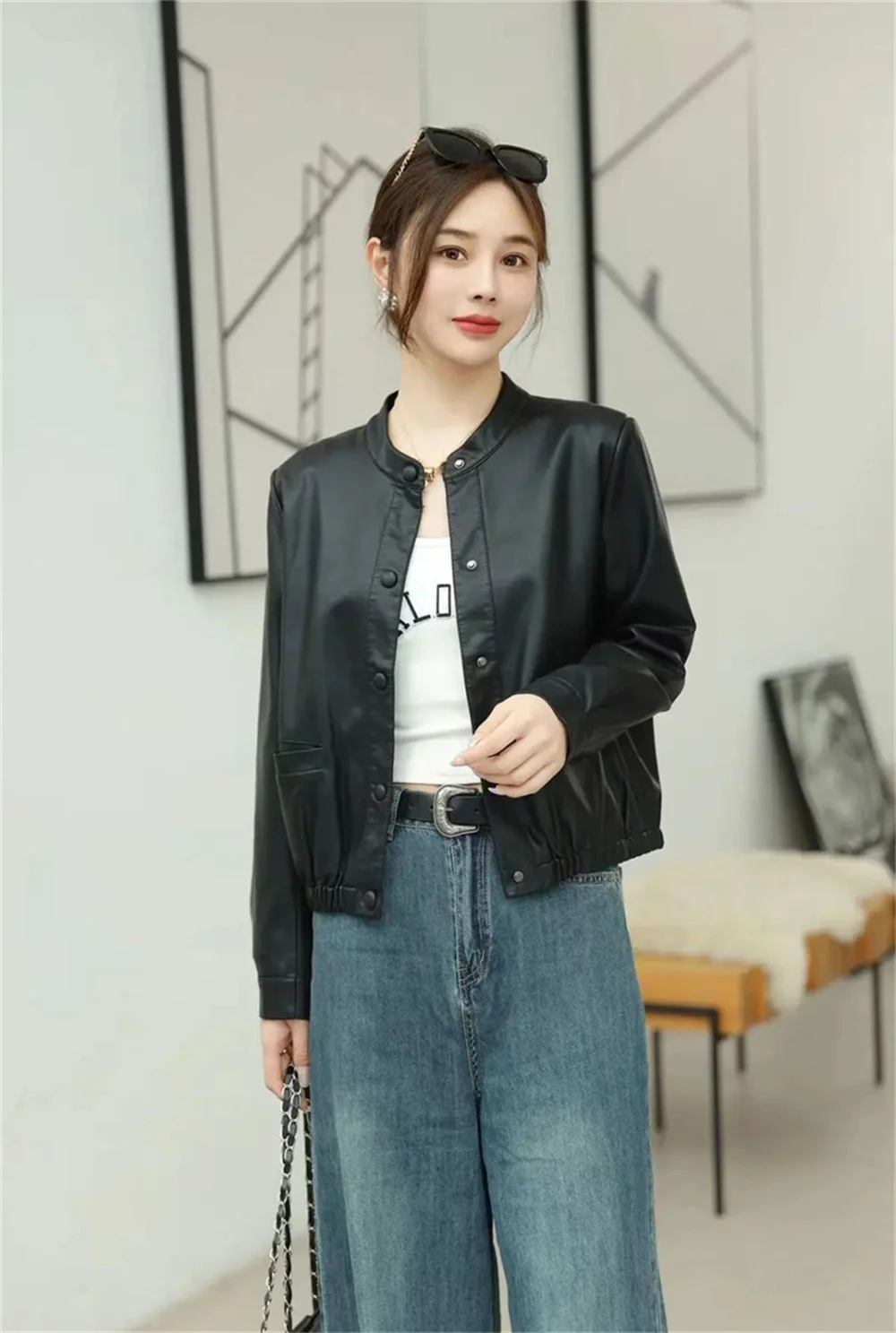 Women Jacket New in Coats  Short Leather Womens Coat Spring and Autumn Casual Loose Slim Fashion Joker Leather Jacket Short Coat