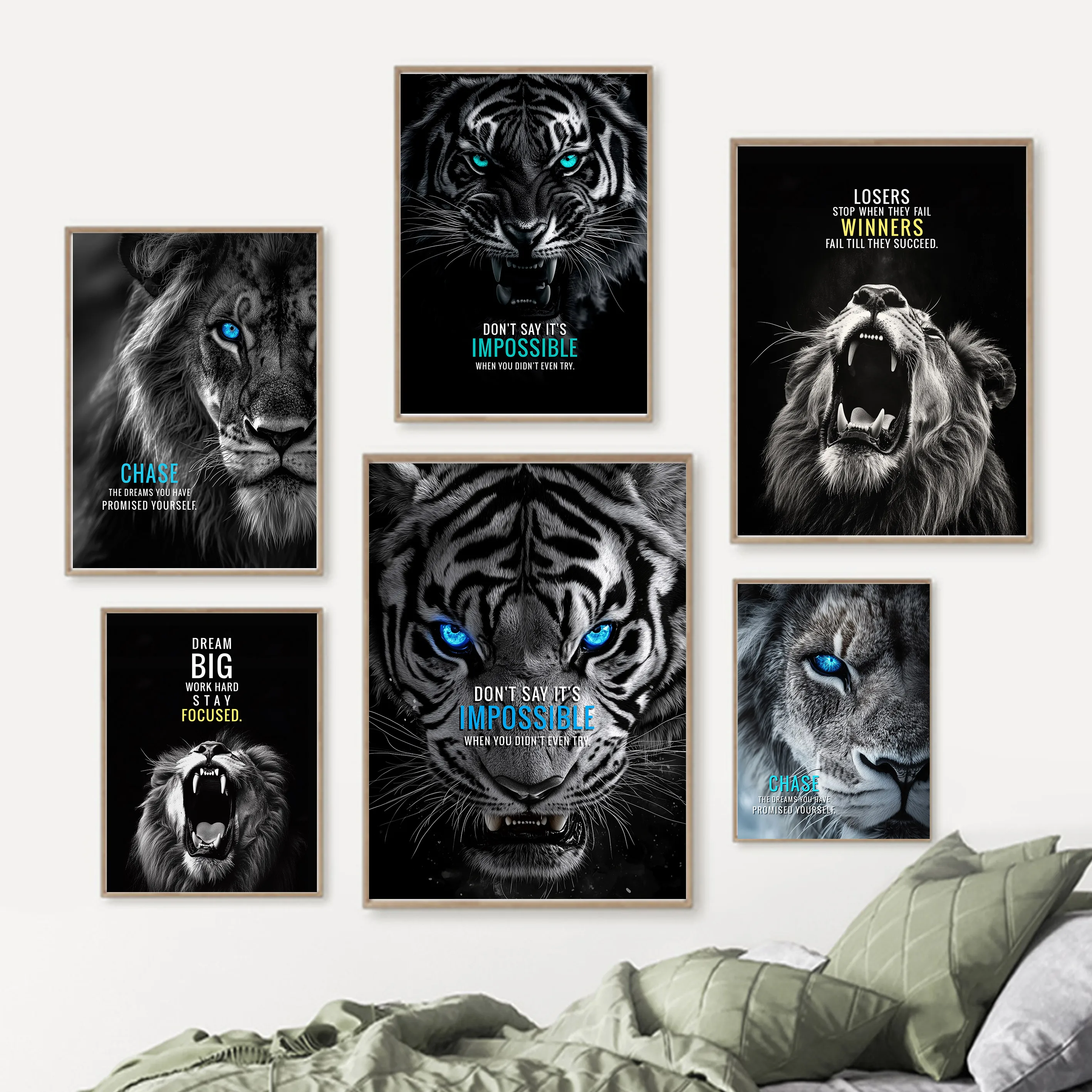 Inspiring Words Print Motivational Phrases Poster Wall Art Canvas Painting Tiger Lion Leopard Eagle Office Decor Home Decoration