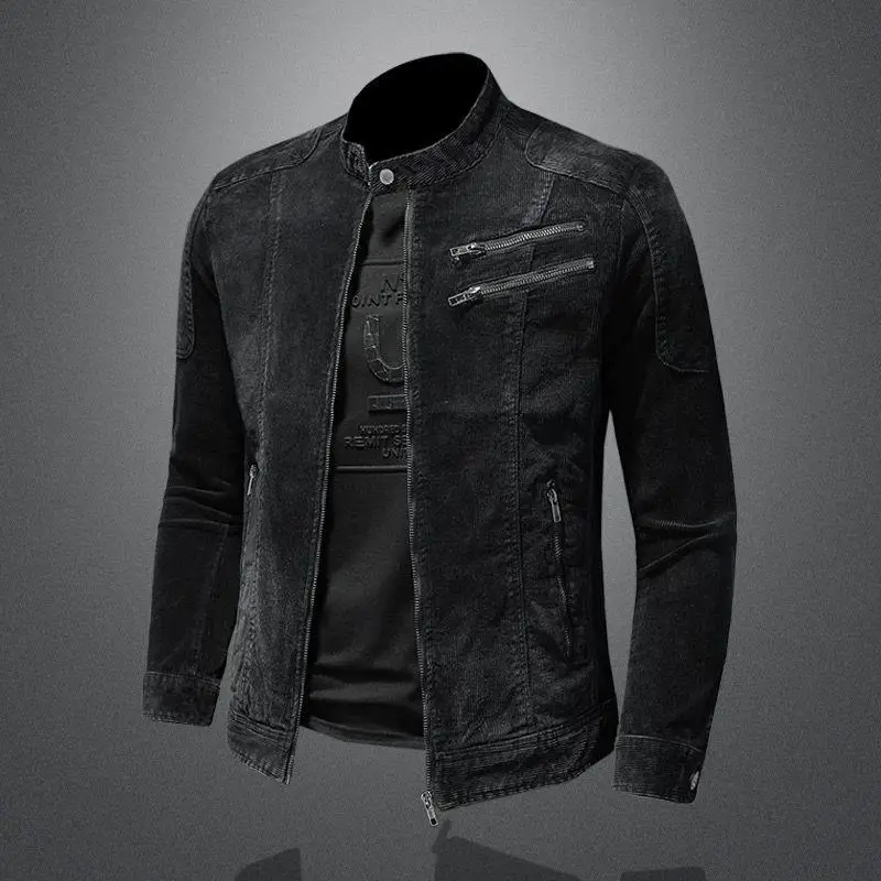

New fashionable youth motorcycle jacket, casual style men's denim jacket, European and American stand up collar zipper
