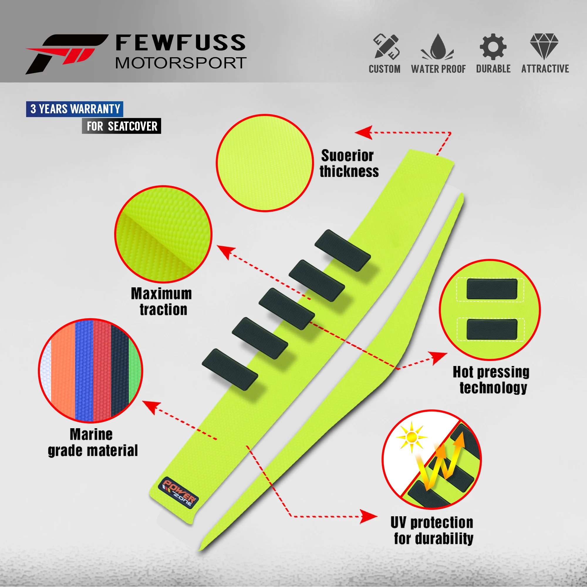 FEWFUSS Motorcycle Fluorescent Yellow Seat Cushion Hot Pressed Basketball Pattern Waterproof Suit for Protection and Anti  Slip