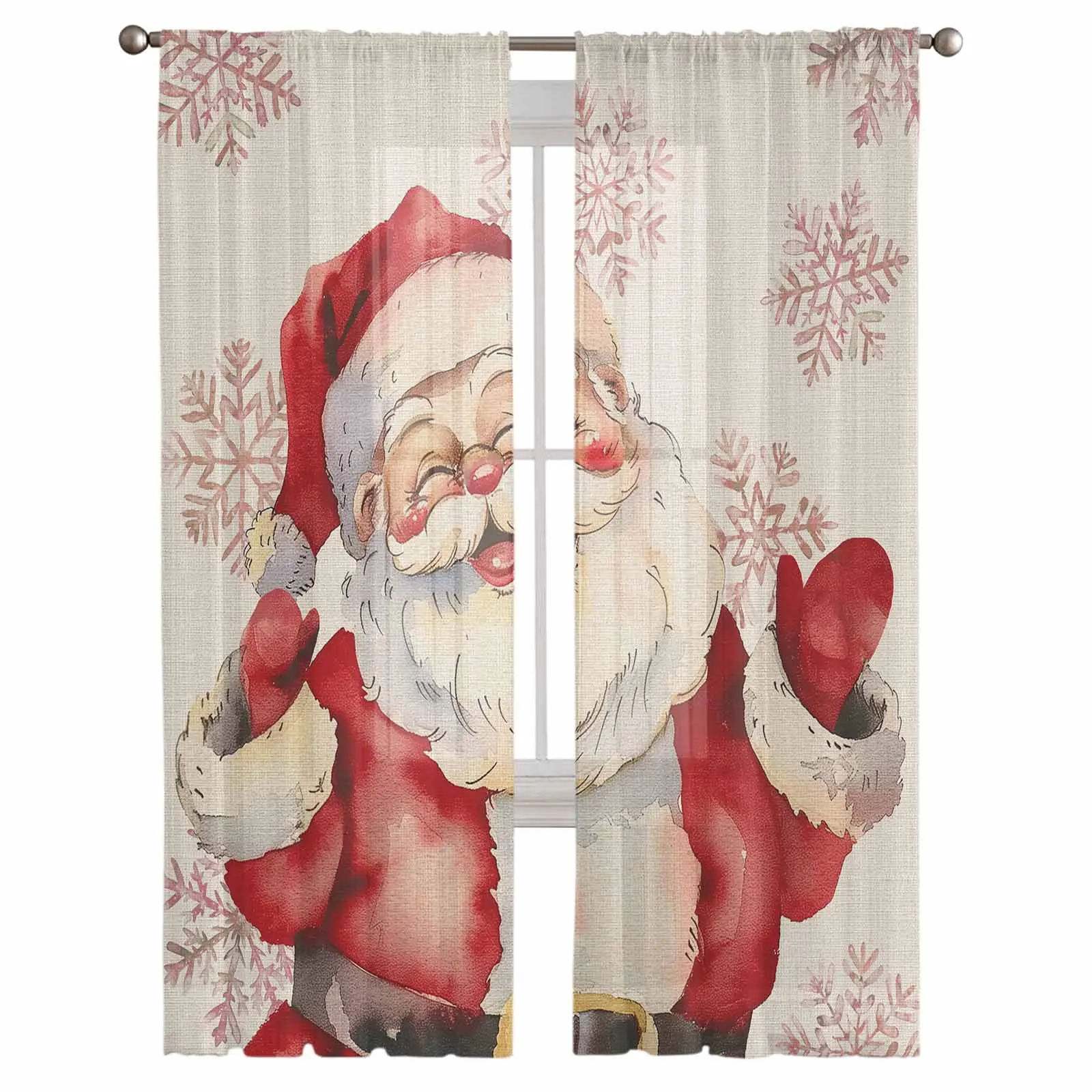 Christmas Snowflakes Retro Santa Claus Window Treatment Tulle Modern Sheer Curtains for Kitchen Living Room Curtains Decor