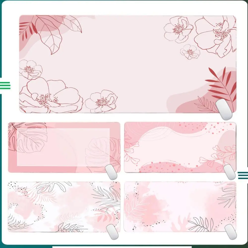 

Pink Flower Grass Mouse Pad Large Computer Office Game Table Mat XXL Rubber Non-slip Stitched Keyboard Mats Home Decor Desk Pads