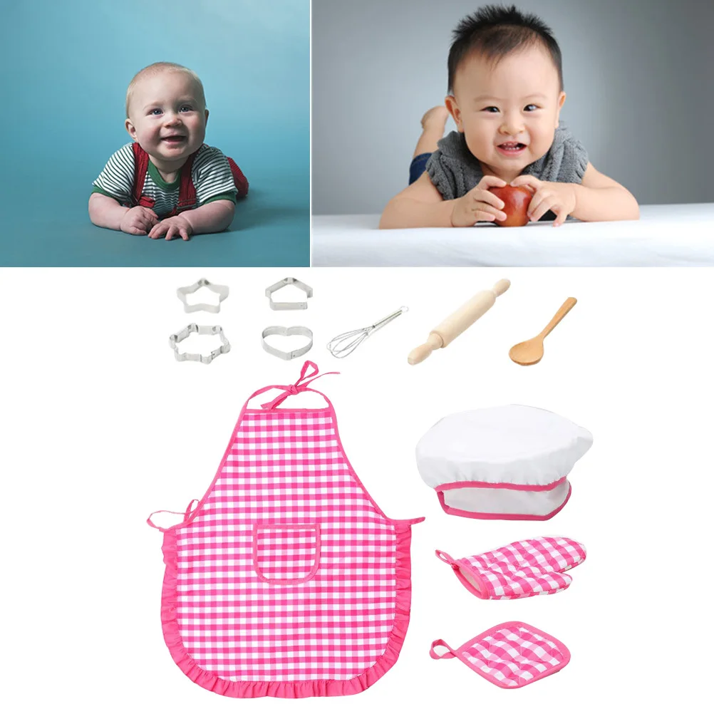 Child Kids Kitchen Costume Waterproof Apron Hat Role Play Baking Cookie Cutting Tools Kit Kitchenware Costume