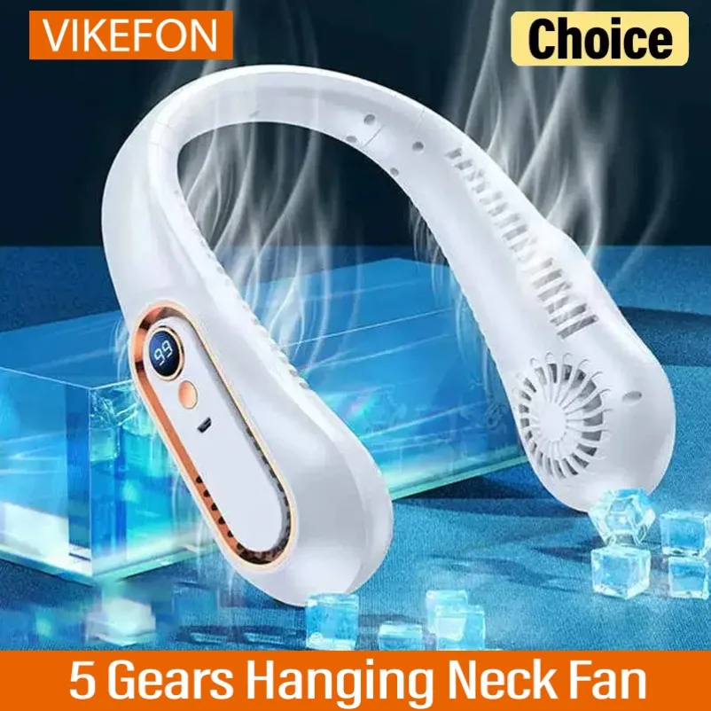 Portable Hanging Neck Fan 720° Circulating Wind Outlet 5 Gears Smart Digital Screen 7000mAh Long Battery For City Walk Workout