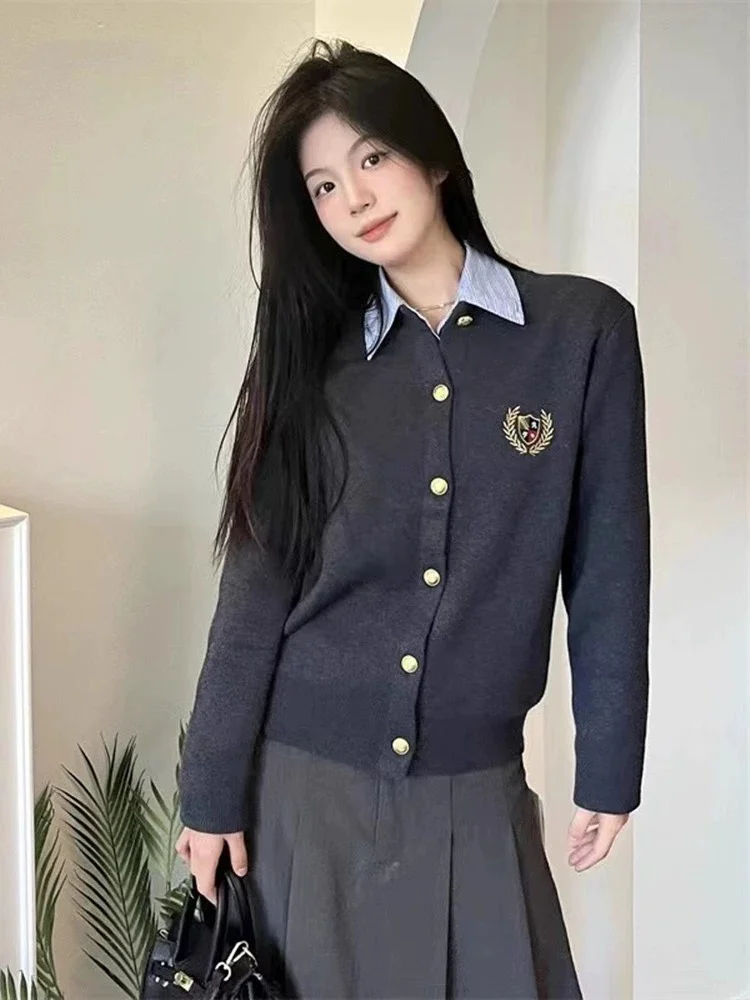 여성용 캐시미어 가디건, 라운드넥, 루즈한 긴팔 스웨터, 자수 니트 코트, 상의, 가을 및 겨울 신상 