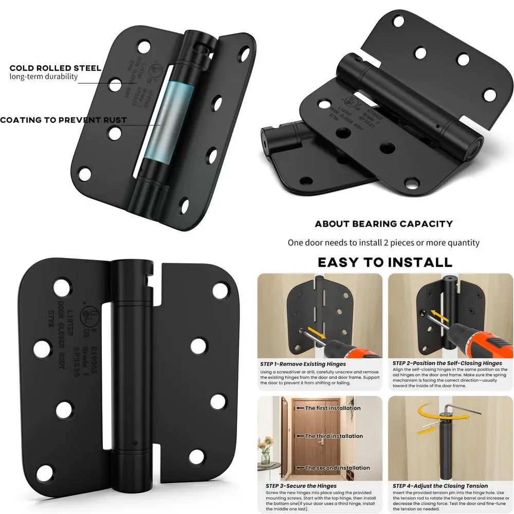 

4-дюймовые усиленные петли с радиусом 5/8 дюйма, регулируемым натяжением для плавного закрывания двери