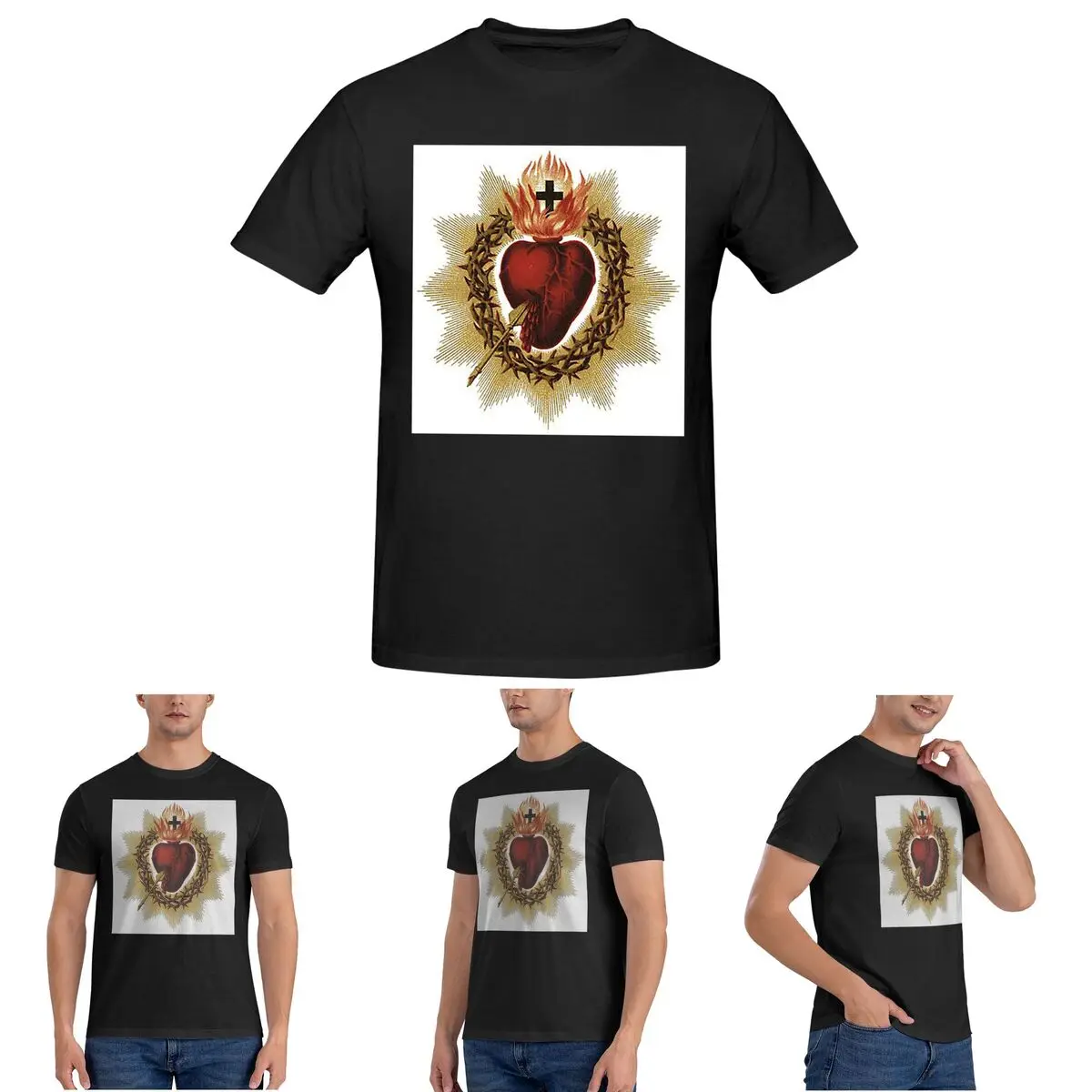 

Католическая футболка Sacred Heart Of Jesus для мужчин, хлопковые футболки больших размеров, мужские футболки с коротким рукавом и круглым вырезом, летняя одежда, топы S-6XL
