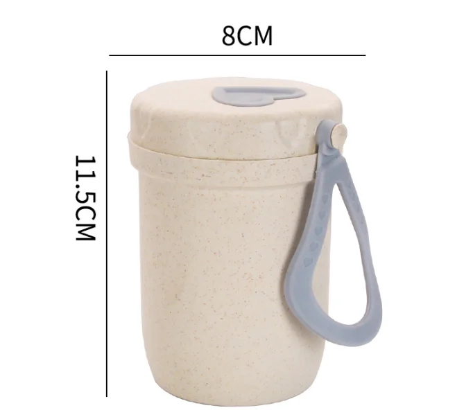 1pcs wheat straw insulation breakfast cup student sealed soup cup Congee cup portable mug gift（blue）