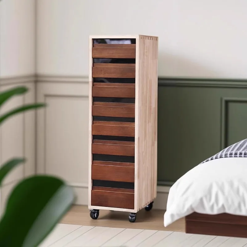 

Шкаф с восемью ведрами, сундук из массива дерева, узкий боковой ящик, зазор для хранения в спальне, многослойный мобильный шкаф в стиле ретро