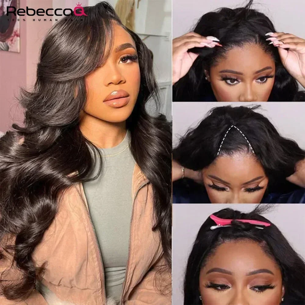 V Part Body Wave Glueless Lace Human Hair Wigs QVR Remy Hair Brazilian Natural Color No Leave Out Upgrade Wigs 20-26 inch Inches