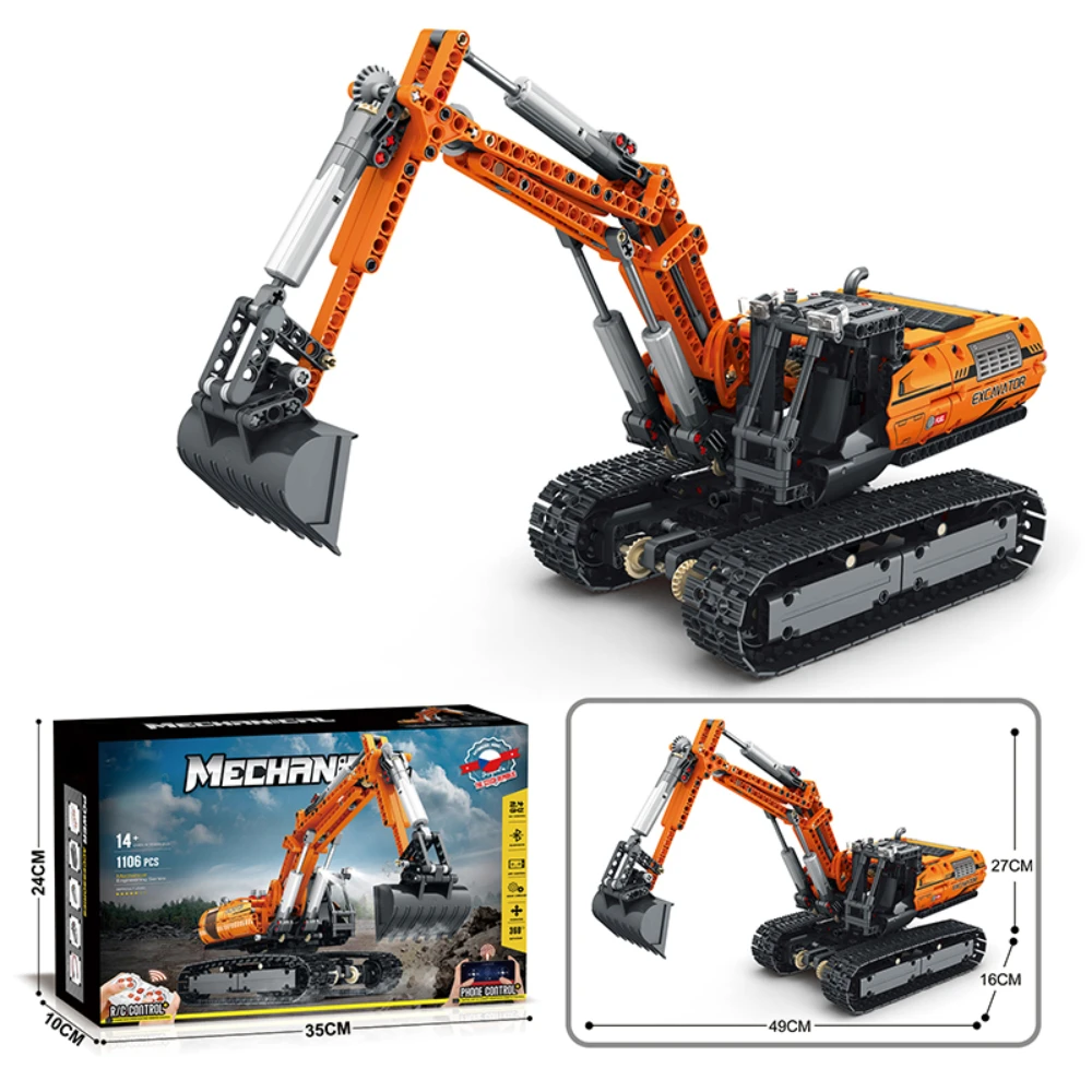 Remote Controlled Excavator Building Set, 1106Pcs Crawler Excavator Model, Motorised Truck Bulldozer Toy Gift for Adult, Kid 12+