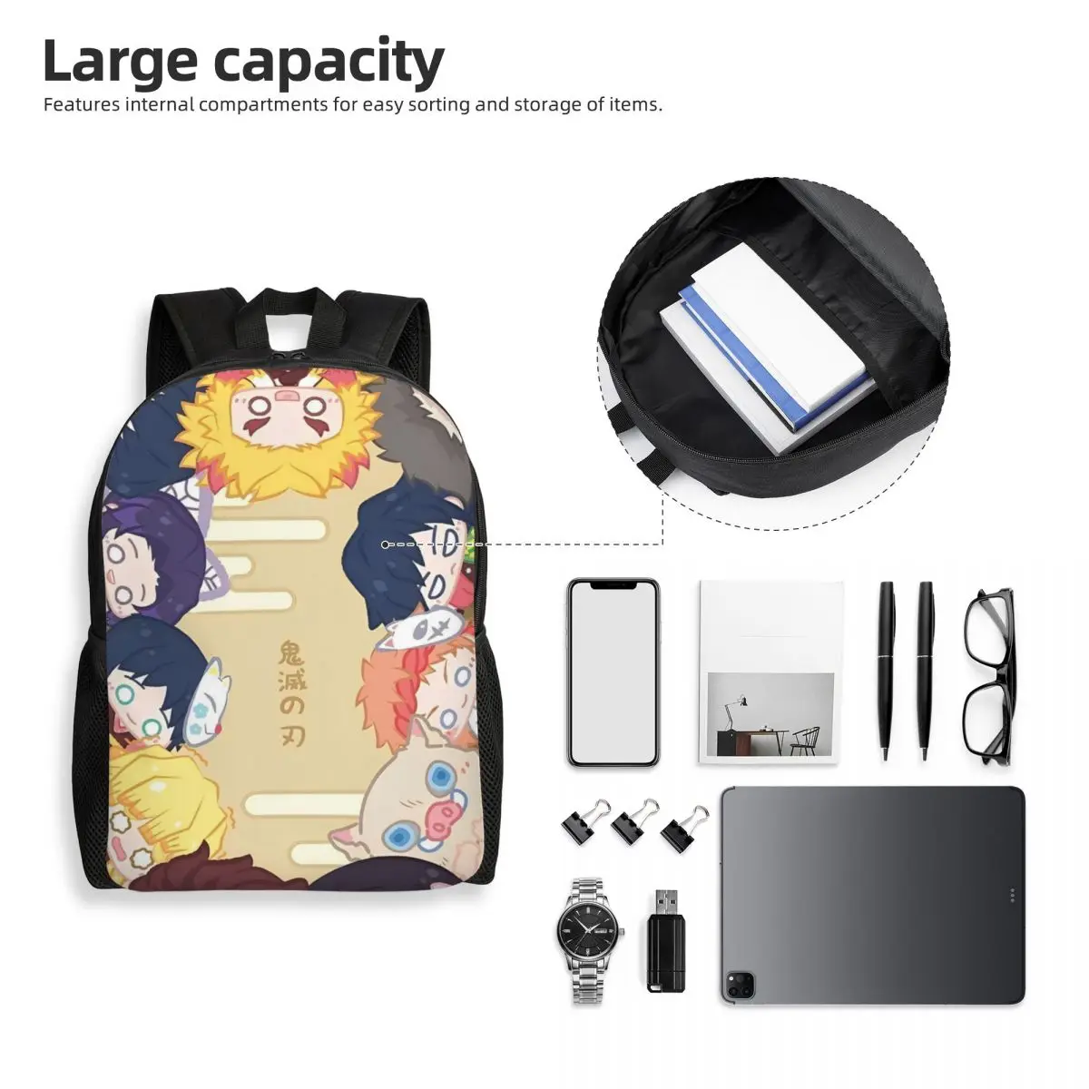 Demon Slayer Dakimakura Kawaii Anime Backpack for Men Women Cool High School Work Daypack Laptop Computer Shoulder Bag Outdoor view 6