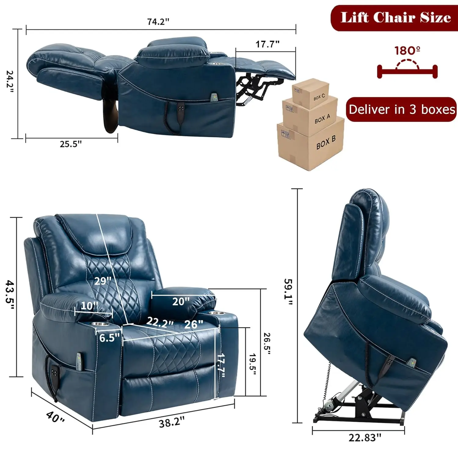 o*-Large Power Lift Recliner Chair Sofa with Massage and Heat for Big and Tall Elderly,Infinite Positions,Dual, Customized