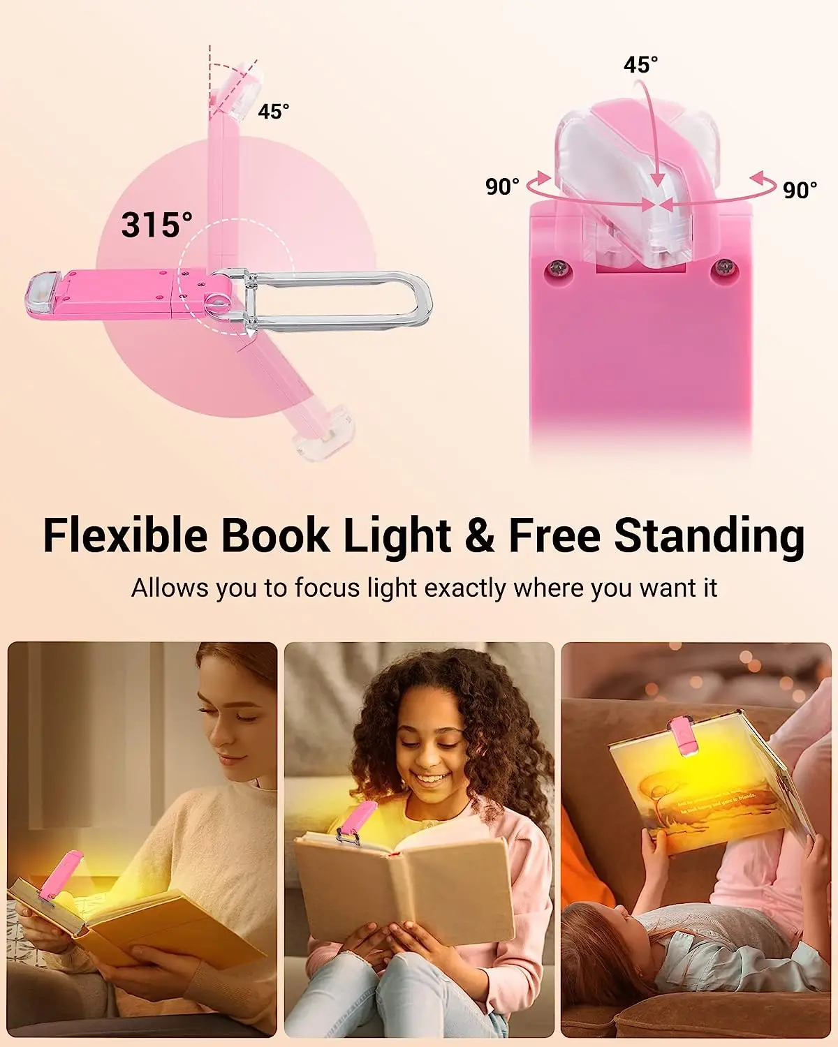 ANKS Book Reading Light USB Rechargeable Book Lamp for Reading in Bed Blue Light Blocking 4 Brightness Adjustable for Eye Care