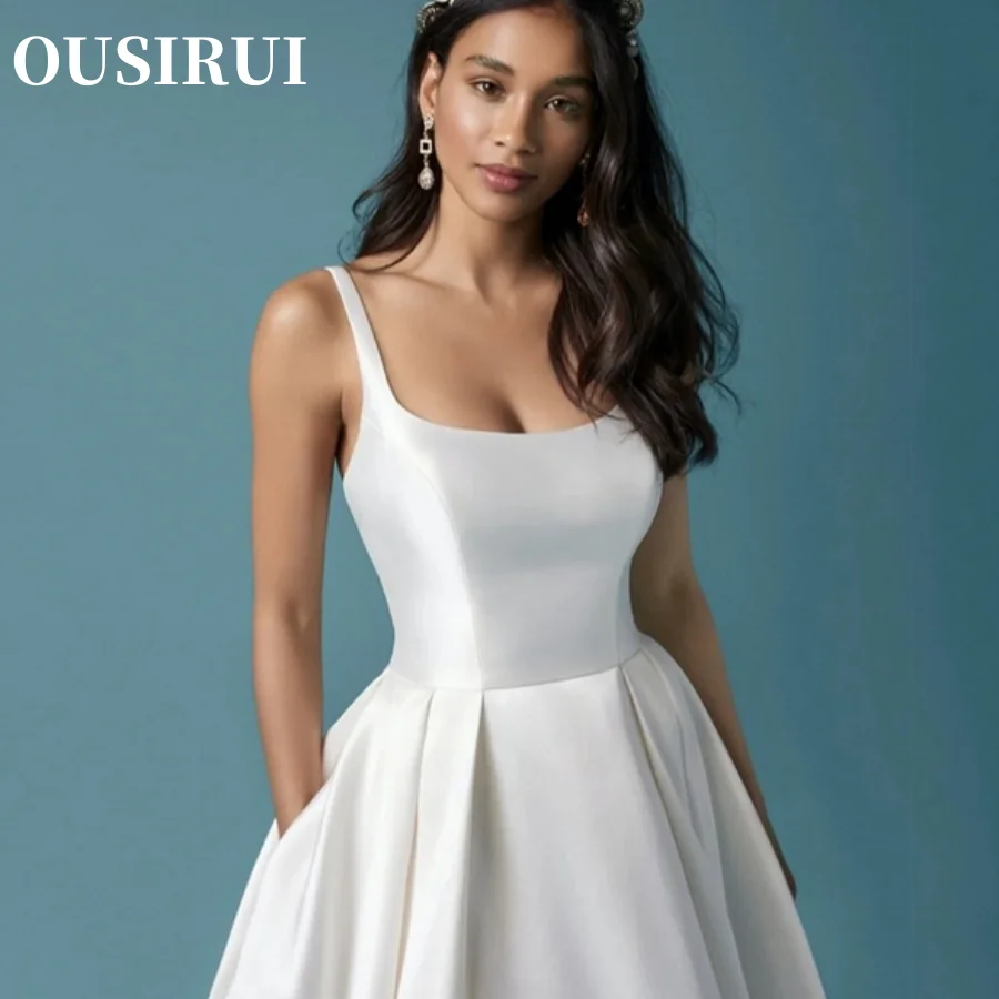 OUSIRUI Sleeveless Backless Bridal Gowns Custom  Elegant Square Collar Satin Wedding Dresses Ball Gown Made Vestidos De Novia