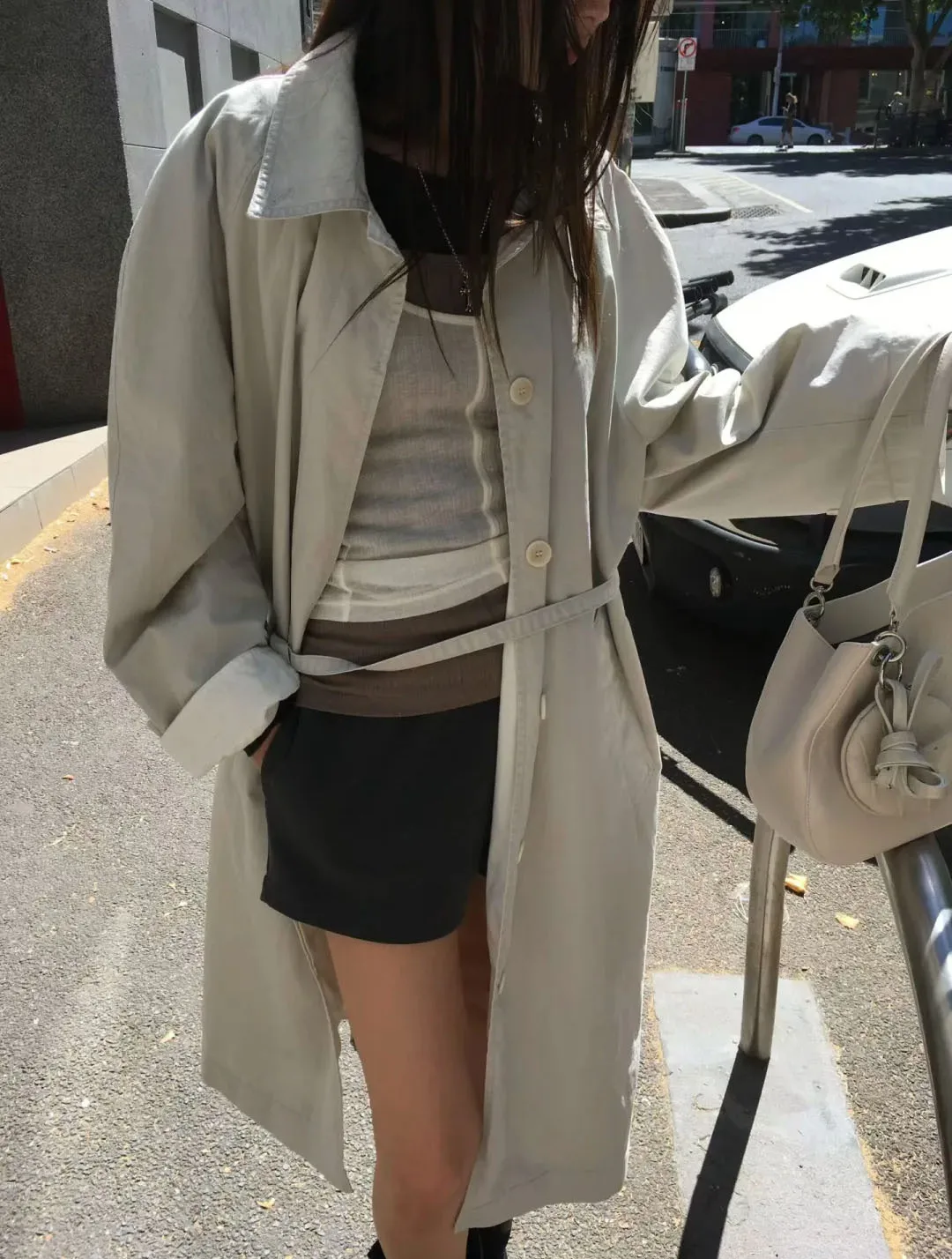 

Loose Women's Long Coat with Belt Vintage Casual Single Button Flip Collar Windbreaker Cotton Spring Season Online Exclusive