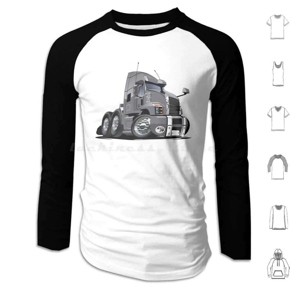 Cartoon Semi Truck Hoodies Long Sleeve Transportation Transport Trailer Traffic Toy Smile Shipping Road Muscle Moving