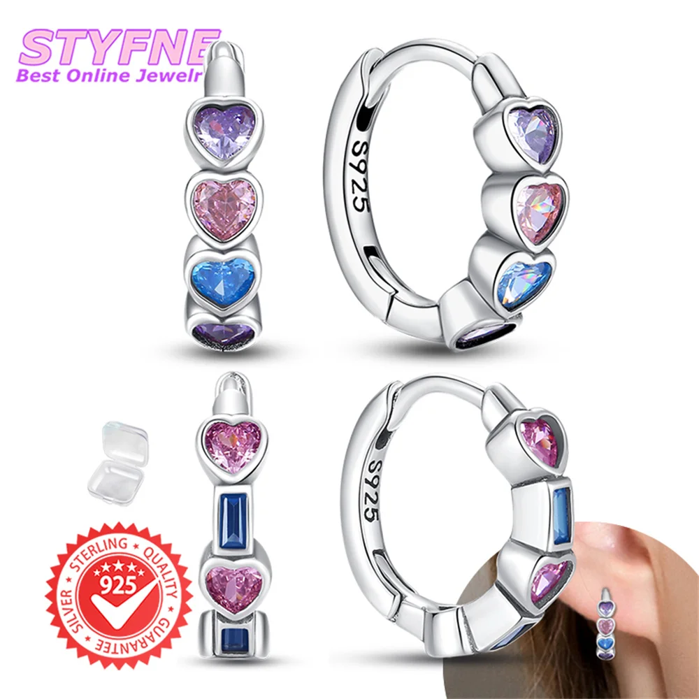 

2 комплекта, серьги-кольца из стерлингового серебра 925 пробы, красочные геометрические серьги-кольца в форме сердца для женщин и девочек, модные серьги, ювелирные изделия, подарки