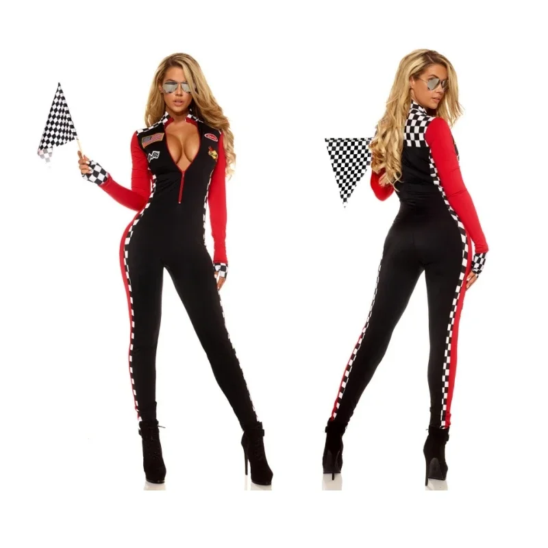 

Sexy Racer Costumes Women Stretchy Race Car Driver Jumpsuits Long Sleeves Motor Racing Outfits Halloween Cosplay Clothing Gloves