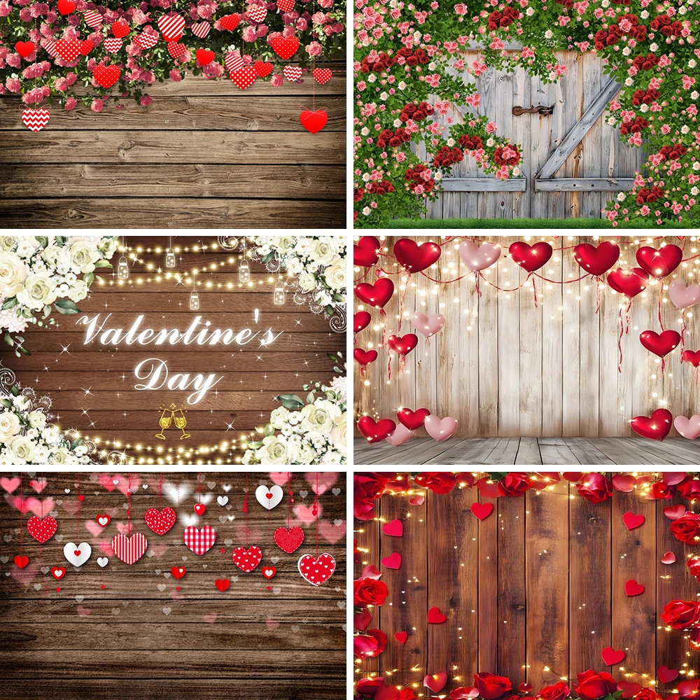 

Brown Wooden Panel Flower Photography Background Valentines Day Photo Banner Rose Birthday Wedding Backdrop Photo Booth Props