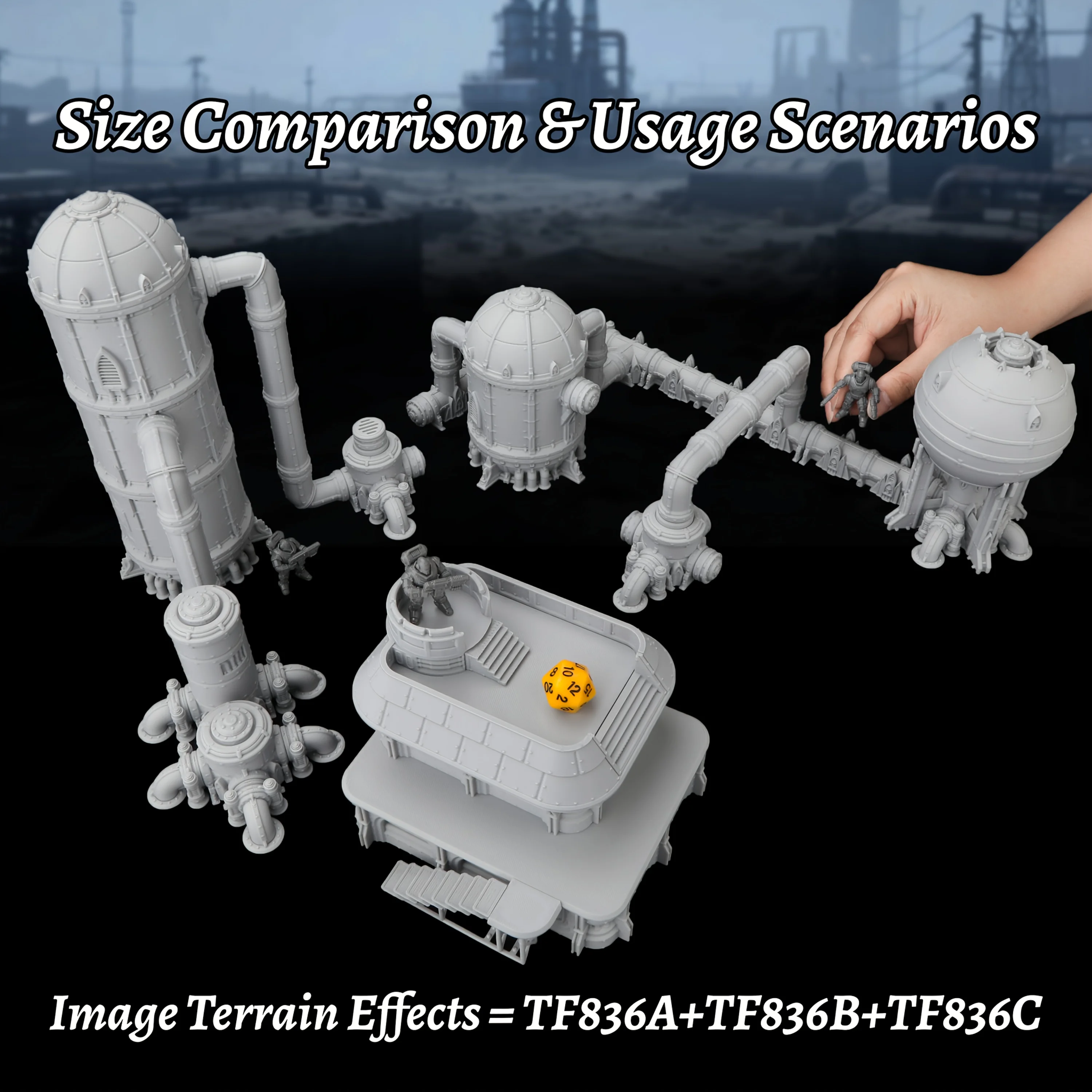 RPG Terrain Miniature Water Tower, Pipe Tank System, Control Room, Grey Plastic Industrial & Urban Utility Accessory, TTRPG Gift