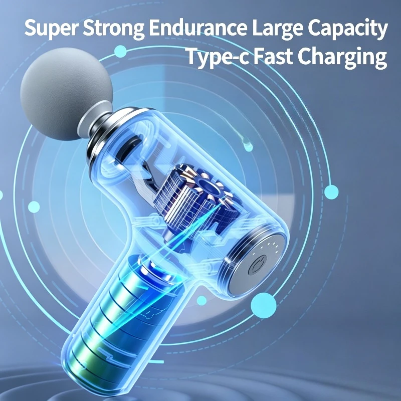 Mini Powerful Electric Fascia Gun 4 Massage Heads Rechargeable Shoulder Back Neck Waist Leg Massage Gun 6 Level Adjustment