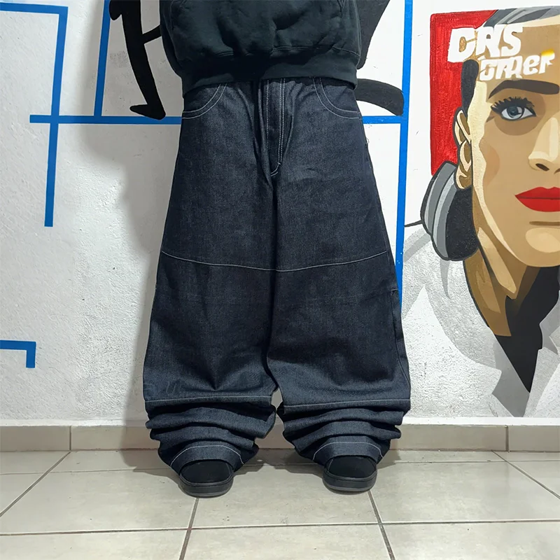 ホワイトドラゴングラフィック印刷芸術的な漢字デザインルーズカジュアルワイドレッグジーンズY2Kヴィンテージ男性女性トレンドファッションストリートウェア