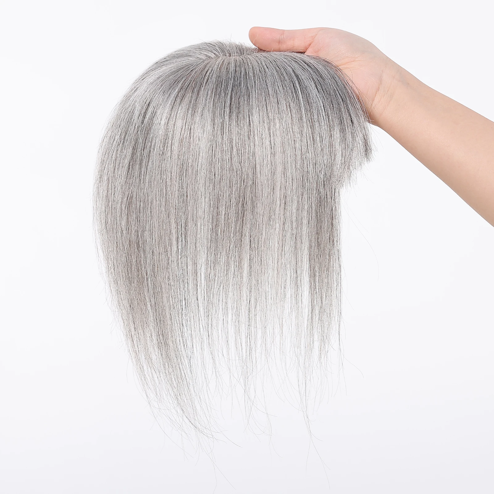 فضي رمادي 100% ريمي الشعر البشري توبر 10 بوصة مستقيم الفرنسية الهواء الانفجارات الحرير قاعدة كليب في هيربيسي للنساء رقيقة الجلد توبر