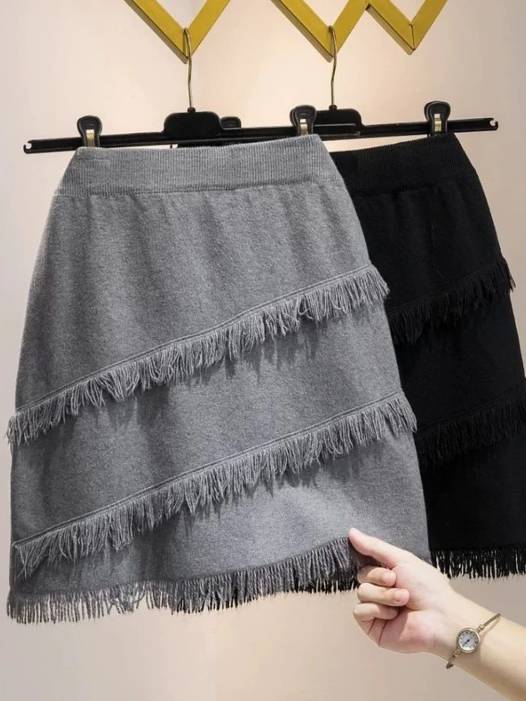 

Корейская юбка А-силуэта с бахромой, больших размеров, скрывающая бедра, для осенне-зимнего носка, многослойная, для женщин