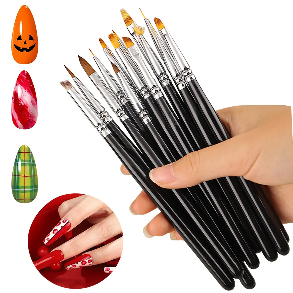 1/15PCS Unghie Art Brushes Set di strumenti per nail art Strumenti per punteggiare le unghie Penna da disegno Spazzole per strisce per linee lunghe Strumenti per manicure fai da te