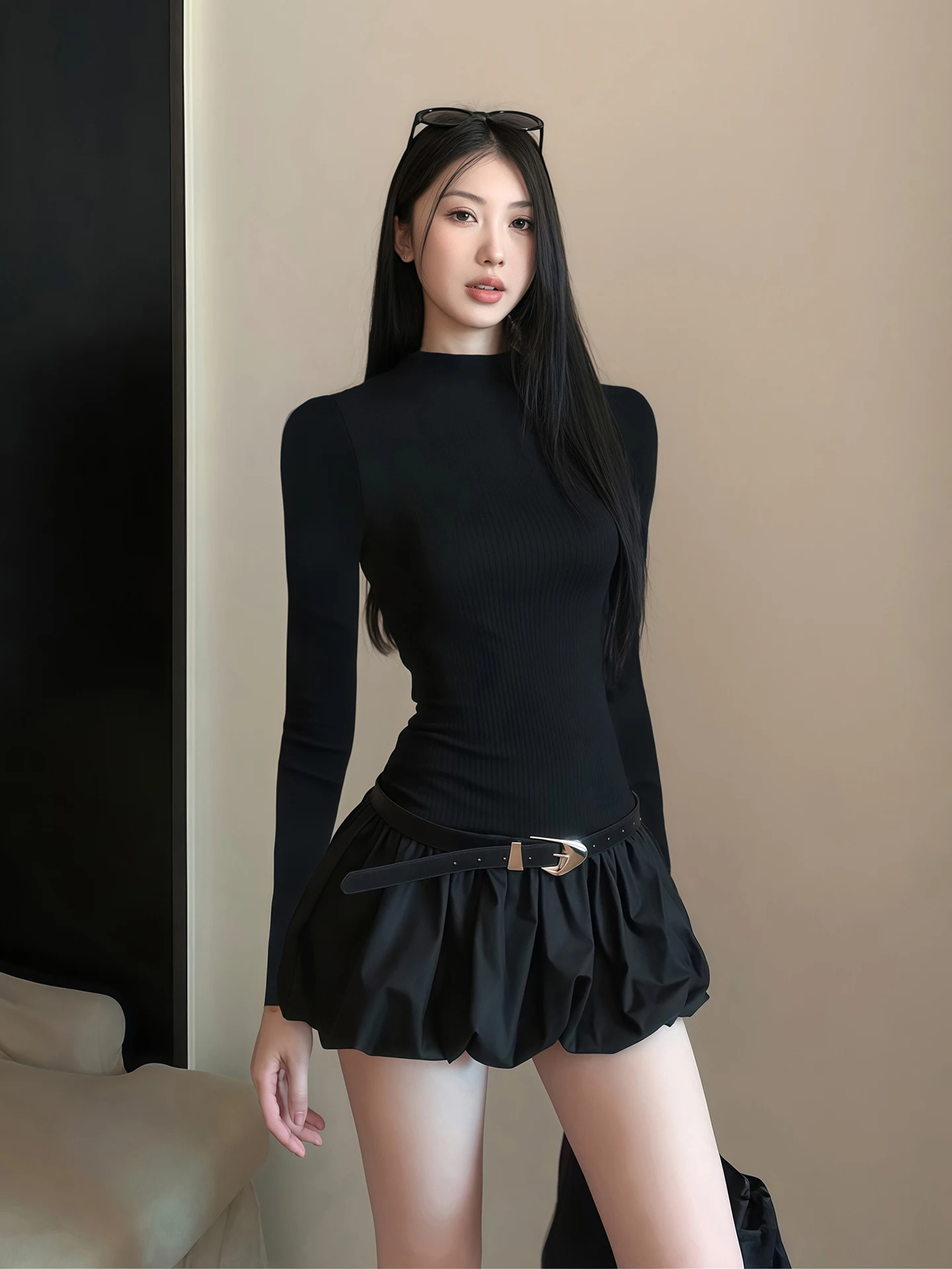 

Fall Faion Сексуальная девушка Long Sve ort Dr Женская облегающая внутренняя одежда с завязками на талии Bla Пышная юбка Ci Commute