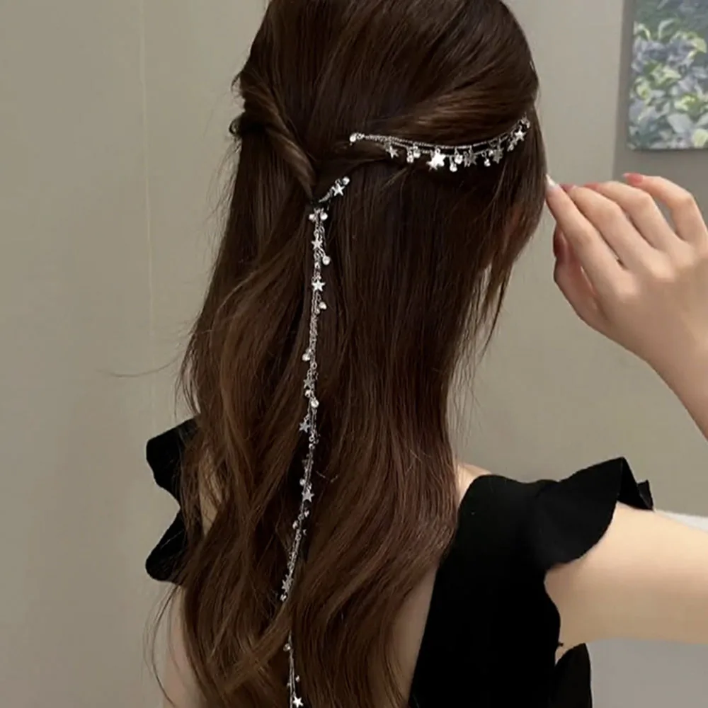 Hair Accessory For Braid Dreadlocks Hair Clips Shiny Crystal Tassel Braided Hair Chain Embellished Stars Hairpin Tied Headwear