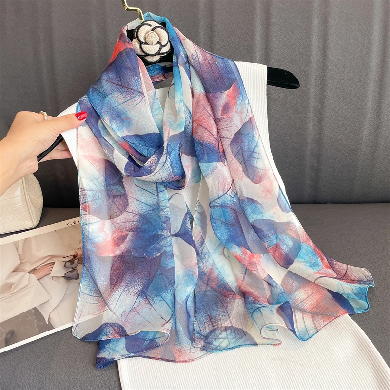 Luxusmarke Frauen Strands chal Georgette Seiden schals Design Druck Stirnband weibliche Sommer Stirnband Wraps Sonnencreme Hijab – Detail 13