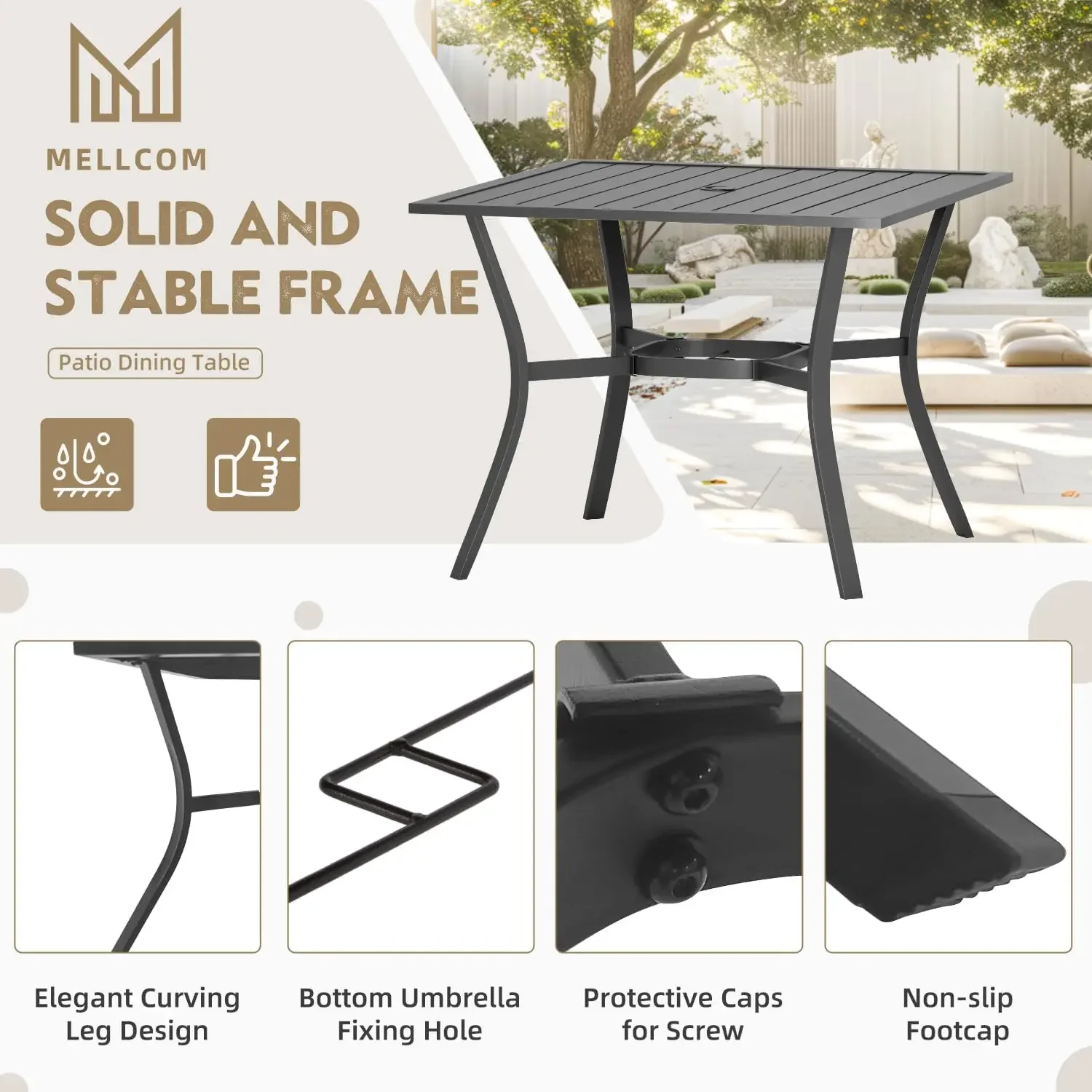[سعر مخفض! ] طاولة طعام خارجية مقاس 37 بوصة × 37 بوصة لـ 4 أشخاص، طاولة طعام معدنية مطلية بالطلاء الإلكتروني مع فتحة مظلة مقاس 1.57 بوصة، مناسبة لجميع الأحوال الجوية