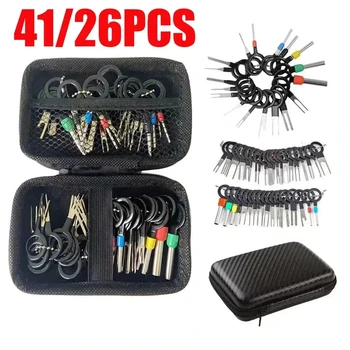 41/26pcs Car Terminal Removal Kit Box Wire Plug Connector Extractor Puller Release Pin Extractor Set Terminal Plug Repair Tools