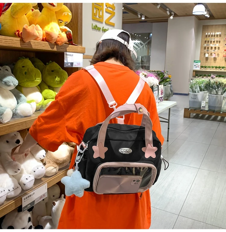 JIAERDI Harajuku Yellow Itabag Crossbody Bags Women Nylon Handle Casual Messenger Bag Girls Transparent Mini Backpack Ita Bags view 5