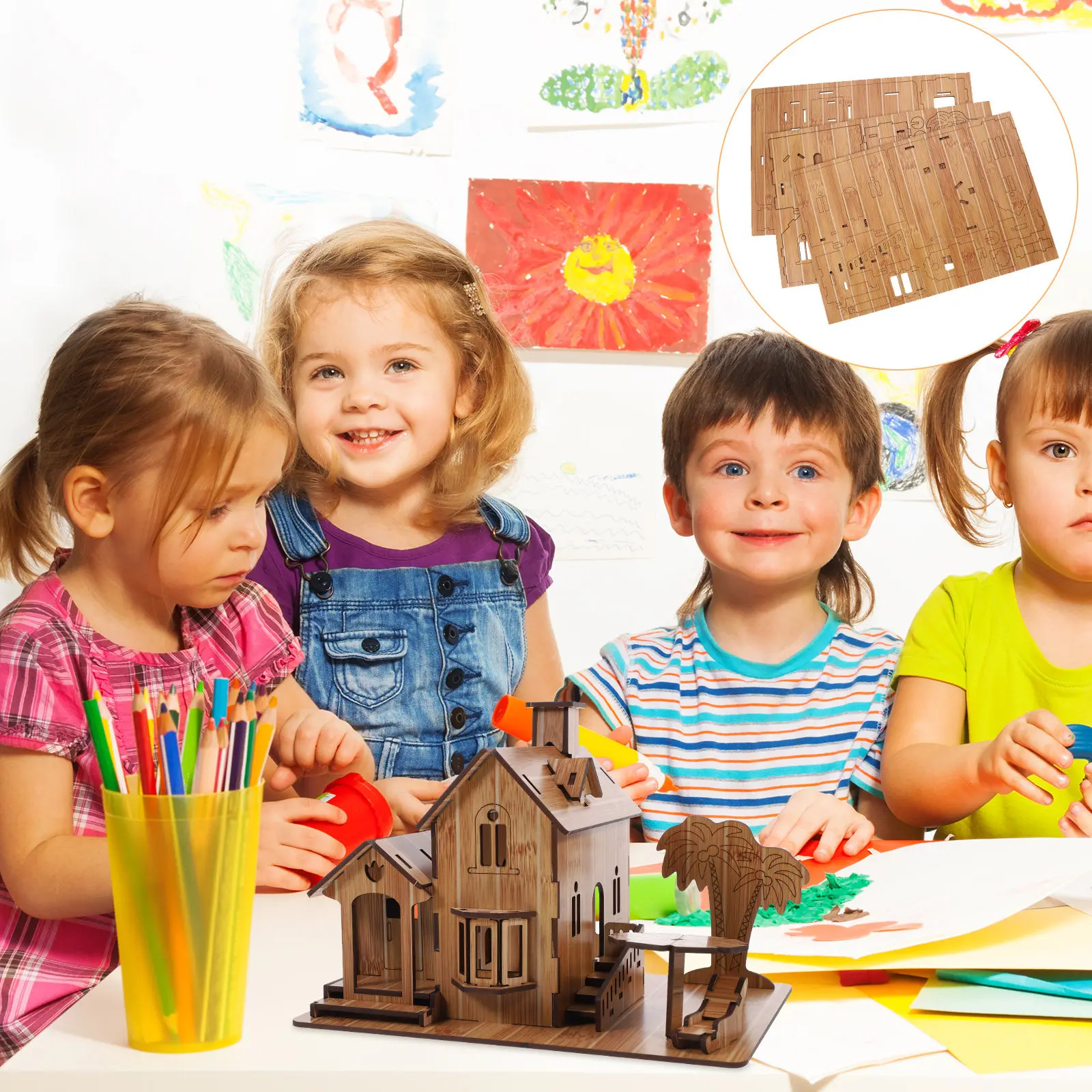 

1Pcs Villa Puzzle 3D Wooden House Puzzle Educational DIY Assembled Villa Desktop Ornament Kids Plaything Educational Plaything