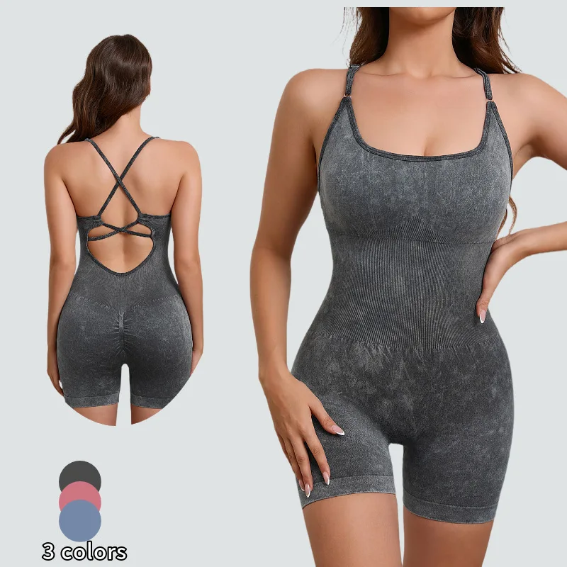 

New Women's Sexy Sleeveless Yoga Bodysuit Shorts - Tight-Fitting Summer Sportswear for Running Gym Fitness Workouts