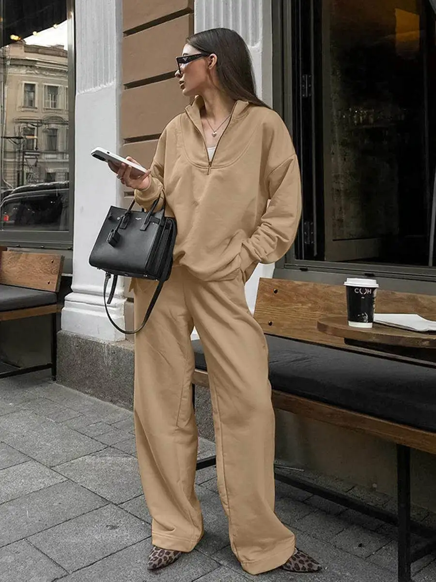 

Faionable Loose Casual Women's Hoodie Jaet And Long Pants Set Long Sve Autumn Wear for Ladies