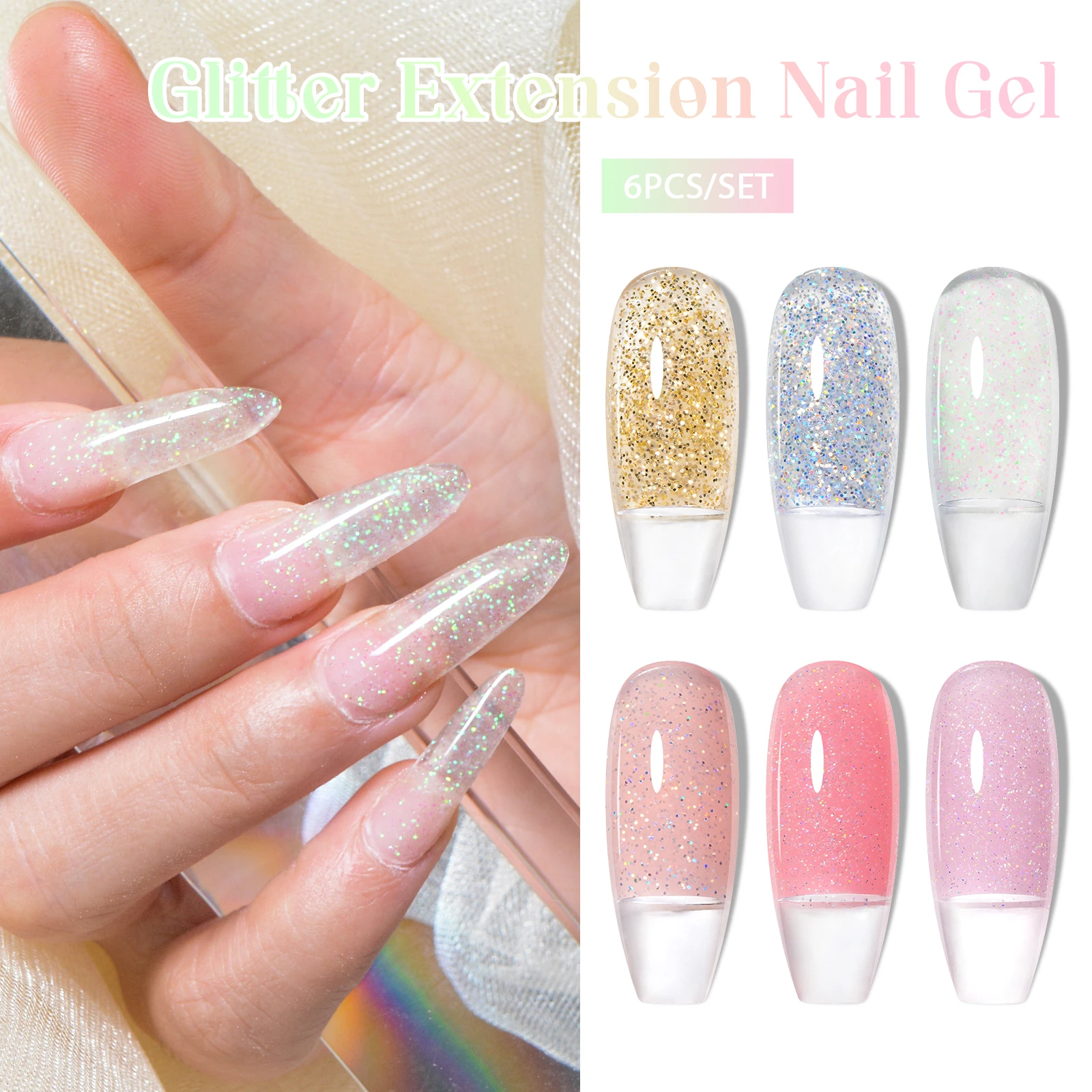 6PCS Nail Gel Kit For Quick Extension Nail Art Polymer Gel Nail Tools Finger Extension Acrylic Solution Gel Polish Nail Art Kit