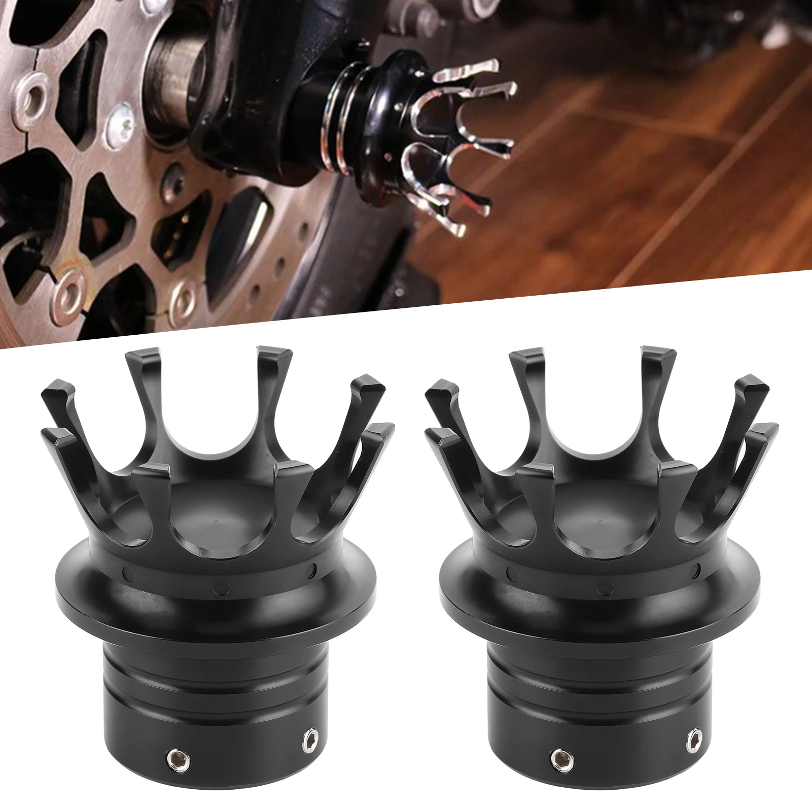 

Front Axle Cap Covers Distinctive Crown Styling CNC Aluminum Alloy for Motorbike ModificationBlack