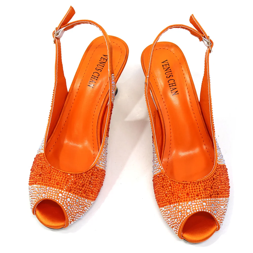 Venus Chan New Orange Arrive Italian Design Party Shoes With Matching Bag Hot African Wedding With Women Heel Shoes And Bag Set