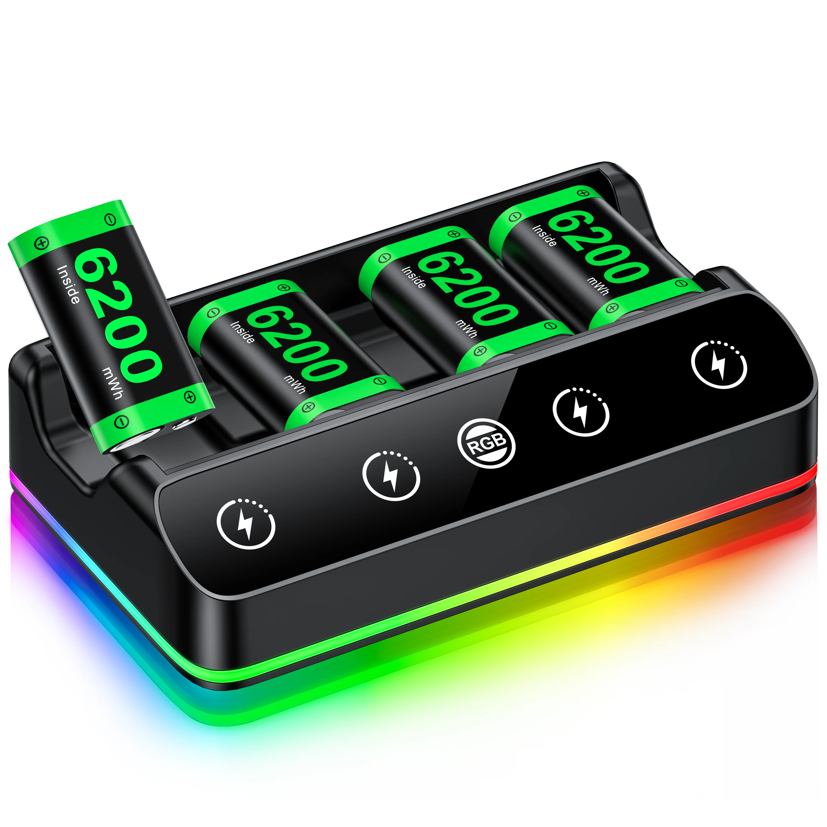 DinoFire 4*4080mWh für Xbox Wiederaufladbarer Akku 15-Stunden-Spielzeit für Xbox One/S/X/Elite-Controller | Mehrfarbige LED – Detail 6