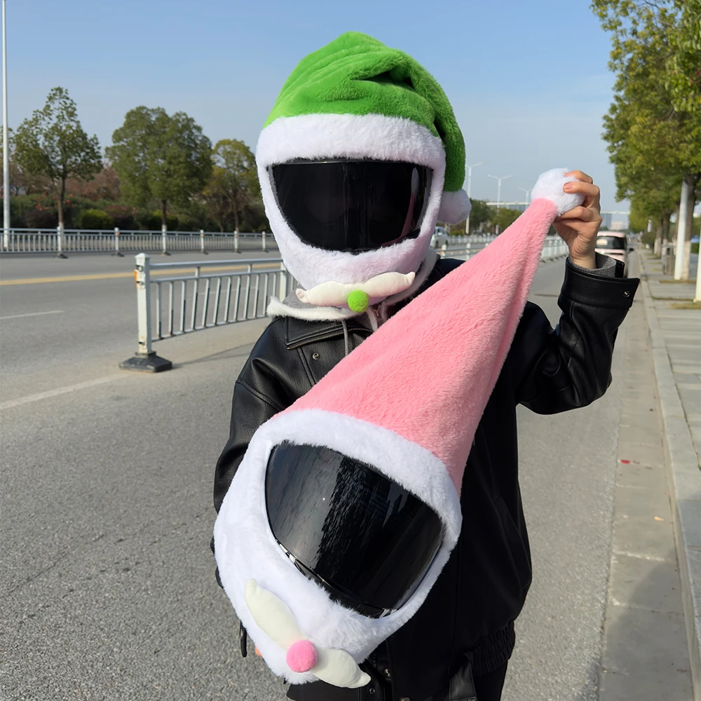 4 ألوان سنة جديدة سعيدة عيد الميلاد شخصية الدافئة دراجة نارية خوذة سانتا قبعة أفخم هود خوذة غطاء لفصل الشتاء #3