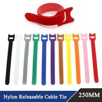 250mm Nylon Reusable Fastening Cable Ties Hook and Loop Tape Cable Strap Wire Tie Cable Management Adjustable Cord Organizer DIY