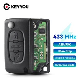 KEYYOU 3 Buttons Remote Key CE0523/CE0536 For Peugeot 207 208 307 308 407 408 433Mhz ID46 PCF7941 Circuit HU83/VA2 Flip Car Key