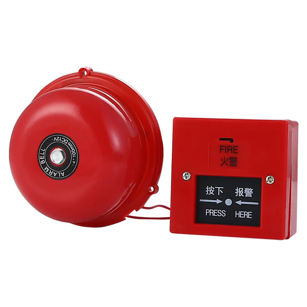 4 Inch AC 220V Pull Station Manual Call Point Fire Alarm Schools Fire Alarm 100db Metal Fire Control Internal Strike Alarm Bell