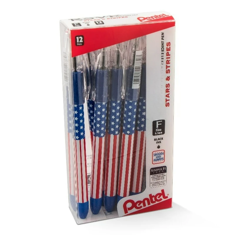 

Шариковая ручка, 0,7 мм. Ручки Fine Line, вдохновленные флагом со звездами и полосами, черные чернила, коробка из 12 ручек